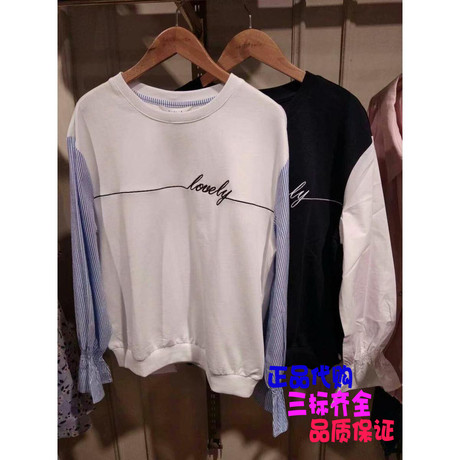 拉夏贝尔puella长袖宽松卫衣2018秋装新款韩版拼接上衣女20012408商品大图
