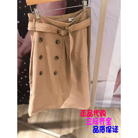 拉夏贝尔7m国内正品代购2018秋装新款半身裙双排扣A字裙70011125商品大图