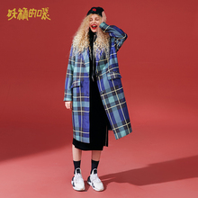 妖精的口袋森系毛呢大衣秋装2018新款蓝色格纹甜美呢子外套女图片