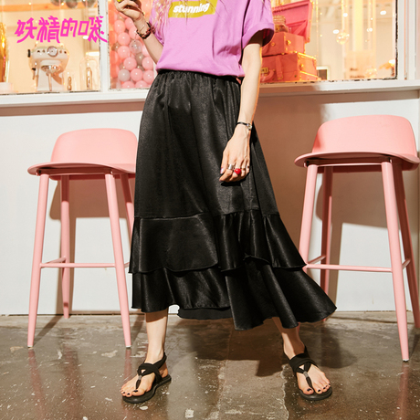 妖精的口袋旗舰店夏季2018新款少女心仙女裙半身裙荷叶边中长裙女商品大图