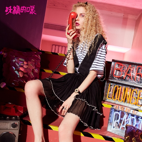 妖精的口袋少女心仙女裙夏装2018新款学生背带半身裙黑色短裙女J商品大图