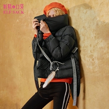 妖精的口袋秋冬装新款格纹飘带宽松韩版羽绒服短外套女图片