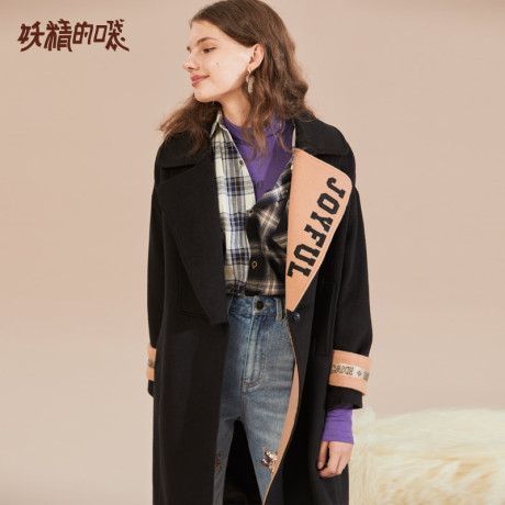 妖精的口袋毛呢大衣秋装2018新款长袖黑色通勤欧货呢子外套女潮商品大图
