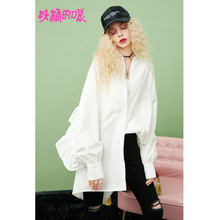 妖精的口袋chic衬衣港味秋装2018新款宽松荷叶边长袖白衬衫外套女图片