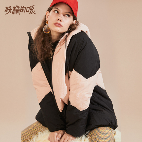 妖精的口袋羽绒服女2018新款冬装韩版撞色时尚保暖白鸭绒厚外套商品大图