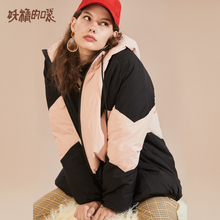 妖精的口袋羽绒服女2018新款冬装韩版撞色时尚保暖白鸭绒厚外套图片