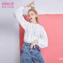 妖精的口袋旗舰店2018秋季新款韩版宽松大码浪漫性感蕾丝衫女图片