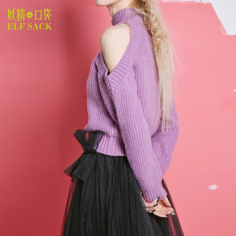 妖精的口袋旗舰店秋装2018新款宽松性感露肩内搭小高领毛衣女显瘦商品大图