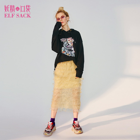 妖精的口袋旗舰店秋装2018新款韩版直筒木耳边ulzzang半身长裙女商品大图