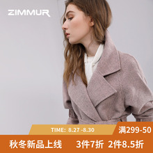 ZIMMUR秋冬新款2018翻领手工100%羊毛双面呢大衣毛呢外套女中长图片