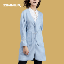 ZIMMUR2018秋冬新品 麂皮绒明线 两侧口袋拼接气质大衣图片