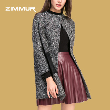 ZIMMUR2018秋冬新品 休闲时尚OL通勤 灰色立领口袋拼接九分袖大衣图片