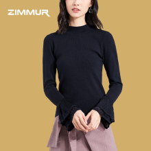 ZIMMUR18年秋冬新品 简约立领修身显瘦 喇叭袖长袖气质百搭针织衫图片