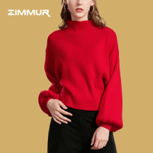 ZIMMUR18年冬装新品中高领灯笼袖纯色长袖打底毛衫保暖时髦针织衫图片