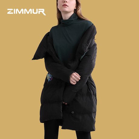 ZIMMUR2018冬季女装新款 时尚潮流黑色翻领长袖简约气质羽绒服商品大图