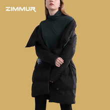 ZIMMUR2018冬季女装新款 时尚潮流黑色翻领长袖简约气质羽绒服图片