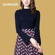 ZIMMUR18年冬装新品长袖圆领宝纯色打底喇叭袖柔软毛衫针织衫上衣图片