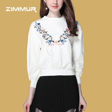 ZIMMUR2018秋冬新款 简约通勤百搭纯色刺绣长袖女装休闲T恤上衣图片