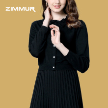 ZIMMUR18年秋装新品简约时尚优雅百搭单排扣蝴蝶结开衫女士针织衫图片