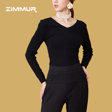 ZIMMUR2018秋冬新品 时尚百搭长袖V领修身显瘦打底针织衫毛衫图片