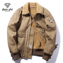 棉衣男冬季短款加绒加厚棉袄复古工装飞行保暖棉服羊羔毛外套男装