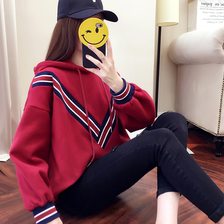 2件79元】秋冬装2018新款韩版女装宽松连帽加绒长袖卫衣加厚外套商品大图
