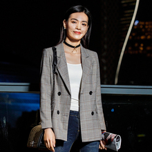 港风外套女2018秋冬新款复古格子小西装韩版休闲时尚气质女装个性图片