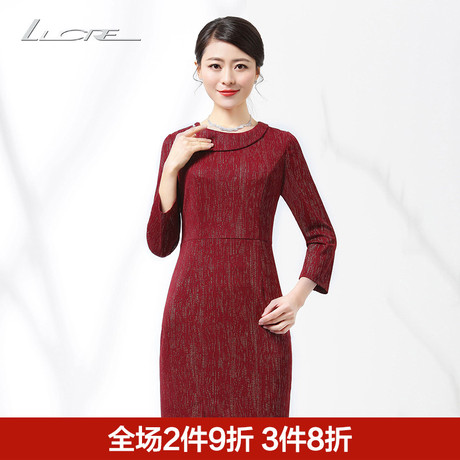 2018年秋季新款婚礼妈妈装连衣裙红色喜婆婆婚宴装礼服中老年女装商品大图