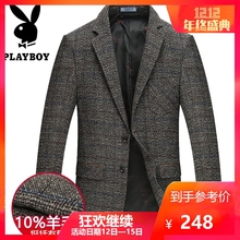 花花公子冬款羊毛呢西装羊毛西服男商务休闲中年加棉厚款男装外套