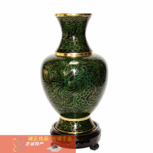 周其磊墨绿褐色蓝色龙纹15寸实地 珐琅 高档出口定兴景泰蓝花瓶
