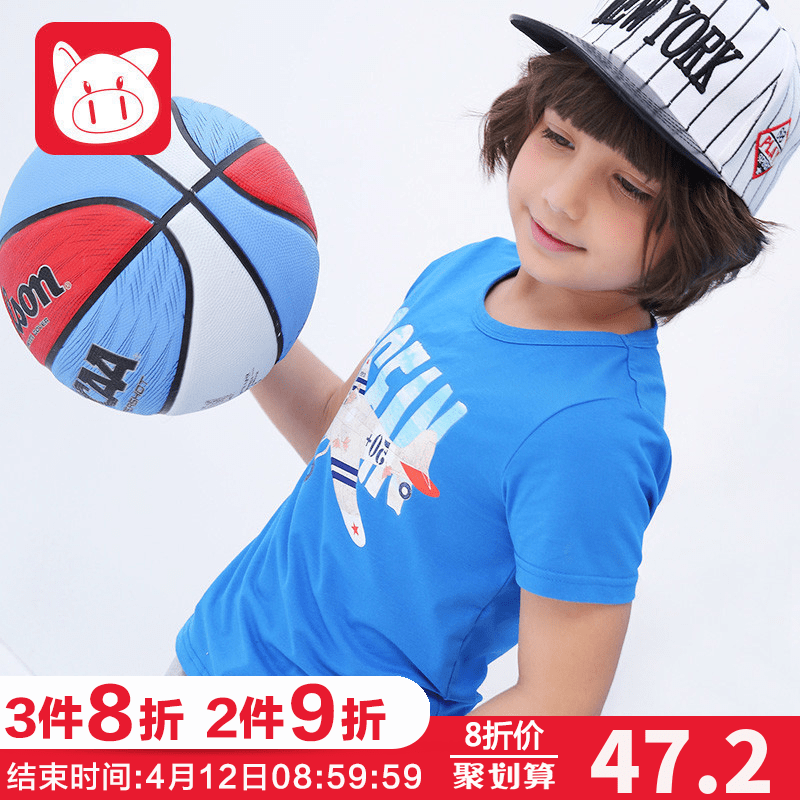 小猪班纳童装男童圆领t恤上衣2018夏装新款男