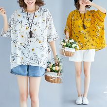 显瘦碎花蝙蝠袖 上衣T恤加大码 雪纺衫 女装 实拍夏新200斤胖MM短袖