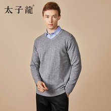 毛衣2018秋冬新款 太子龙男士 休闲套头针织衫 商务V领纯色羊毛衫