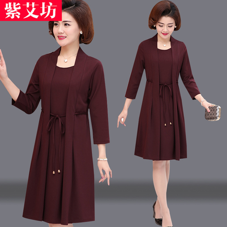 中老年女装春秋长袖打底衫40-50岁连衣裙妈妈秋装中长款中年裙子商品大图