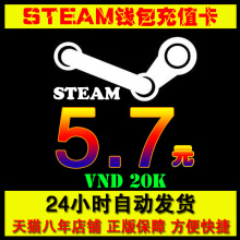 【自动发货】Steam充值5元2万越南盾不到1美金到账约5.5元