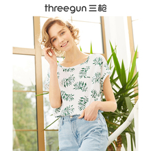 三枪T恤女2019春夏新品 汗衫 纯棉宽松运动透气圆领全棉女士亦袖