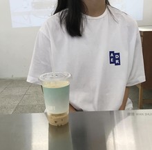 晚睡/ 韩国ins超火新款ADER字母印花宽松圆领纯棉夏装短袖T恤情侣