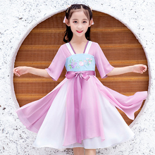 连衣裙子中国风古装 唐装 夏季儿童装 汉服超仙女童夏装 古风大童女孩