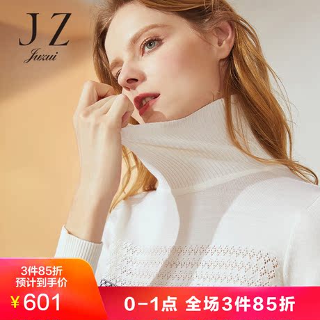 JUZUI/玖姿玖姿2018冬装羊毛混纺高领针织上衣女毛衫商品大图