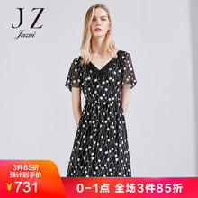 JUZUI/玖姿旗舰店2018夏装新款V领雪纺印花连衣裙显瘦图片