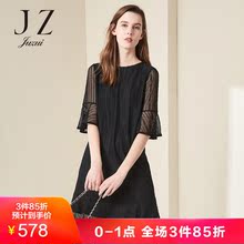 玖姿奥莱2018春秋新优雅喇叭袖中袖连衣裙女中长款图片