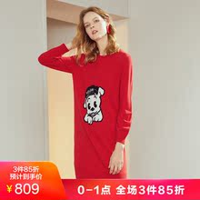 JUZUI/玖姿奥莱店2018冬装新款时尚动物套头针织连衣裙女毛衫图片