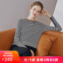 JUZUI/玖姿玖姿冬装新款2018打底黑白细条纹毛衣女套头毛衫图片
