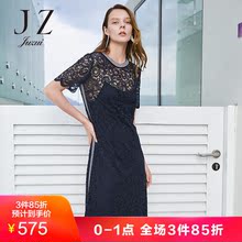 玖姿奥莱旗舰店2018夏装新款蕾丝镂空下摆直筒连衣裙女图片