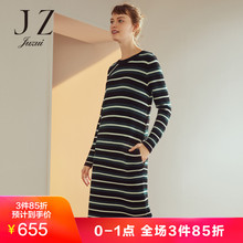JUZUI/玖姿玖姿2018秋装新款撞色条纹羊毛针织毛衫连衣裙女图片