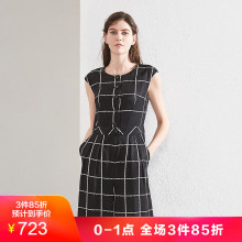 JUZUI/玖姿时尚撞色格纹连衣裤女2018夏新款裤连衣阔腿裙裤女图片