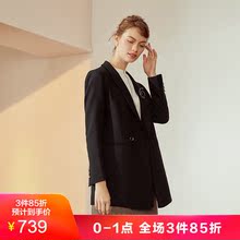 JUZUI/玖姿奥莱店2018秋季新款女装黑色OL风胸针西装外套女图片