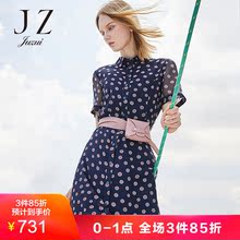玖姿奥莱旗舰店2018夏装翻领波点衬衫微透雪纺连衣裙女图片