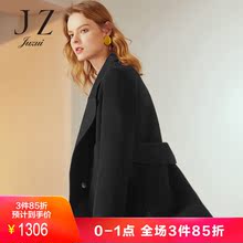 JUZUI/玖姿2018冬装新款羊毛显瘦双面呢毛呢大衣女过膝图片