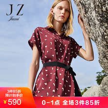 玖姿旗舰店2018夏新款翻领碎花中长款腰带时尚连衣裙图片